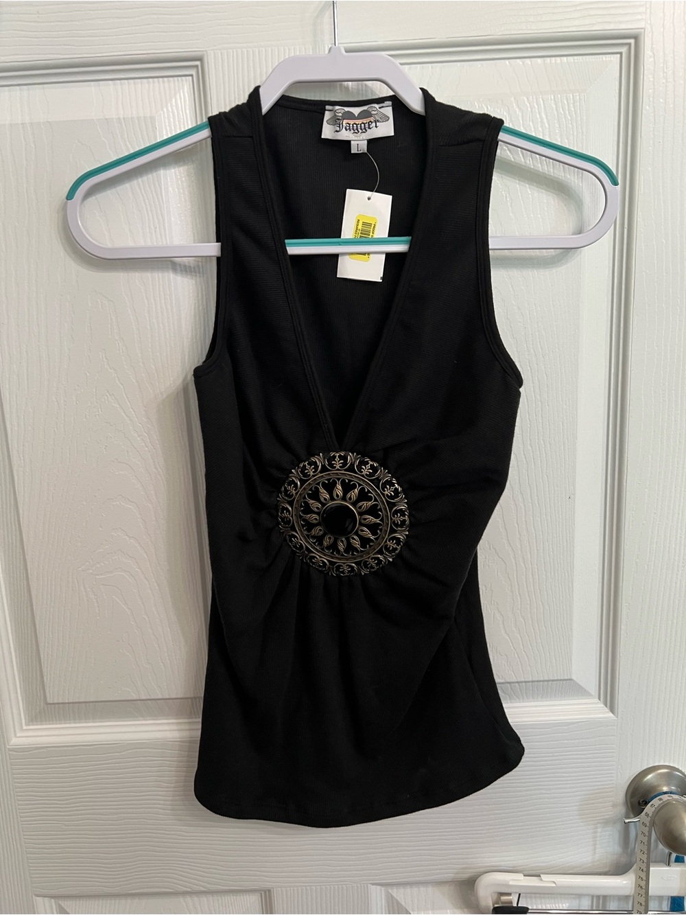 Jagger Black Buckle Tank Top Y2K Goth Grunge Sleeveless Stretch Large NWT